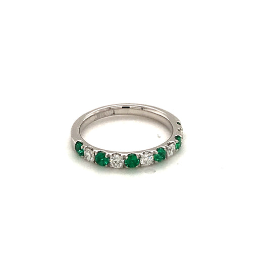Color Gemstone Band in 14 Karat White with 6 Round Emeralds 0.31ctw