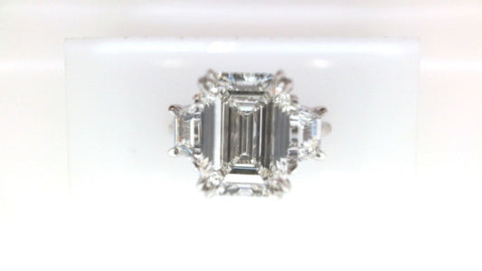 Three Stone Hidden Accent Lab-Grown Diamond Complete Engagement Ring in 14 Karat White with 1 Emerald Lab Grown Diamond, Color: F, Clarity: VS1, totaling 5.06ctw