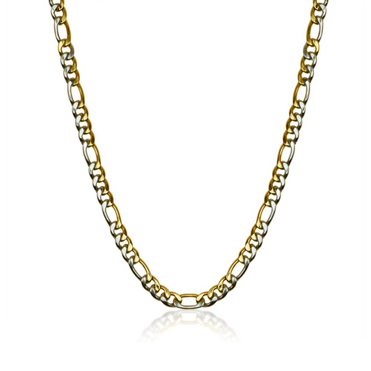 24" Figaro 9.5mm Chain in Stainless Steel White - Yellow