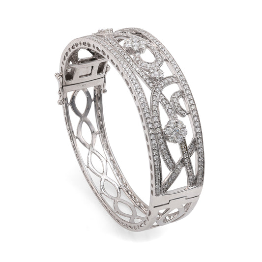 ReMARKable Estate Natural Diamond Bangle Bracelet in 14 Karat White Gold with 3.66ctw Round Diamonds, Clarity: VS1-VS2, Color: G/H, Hidden Plunger Clasp