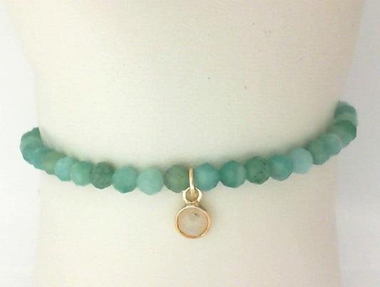Stretch Color Gemstone Bracelet in Gold Filled Yellow Round Emerald