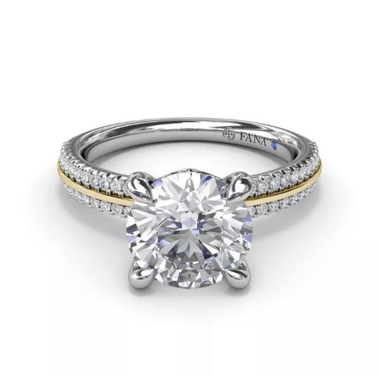 Hidden Accent Natural Diamond Semi-Mount Engagement Ring in 14 Karat - 18 Karat White - Yellow with 58 Round Diamonds, totaling 0.27ctw