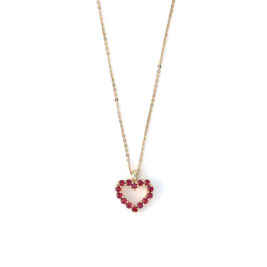 ReMarkable Estate Heart Color Gemstone Necklace in 14 Karat Yellow Gold with 14 Round Rubies 0.45ctw