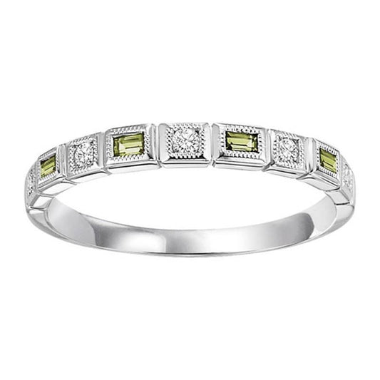 Semi-Precious Color Collection Stackable Color Gemstone Band in 10 Karat White with 4 Baguette Peridot 0.14ctw