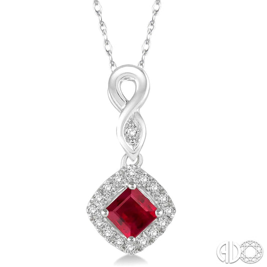 Pendant Color Gemstone Necklace in 14 Karat White with 1 Cushion Ruby 4mm-4mm
