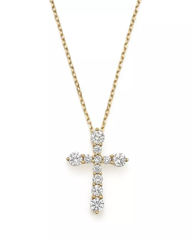 14K gold necklace with diamond cross pendant.