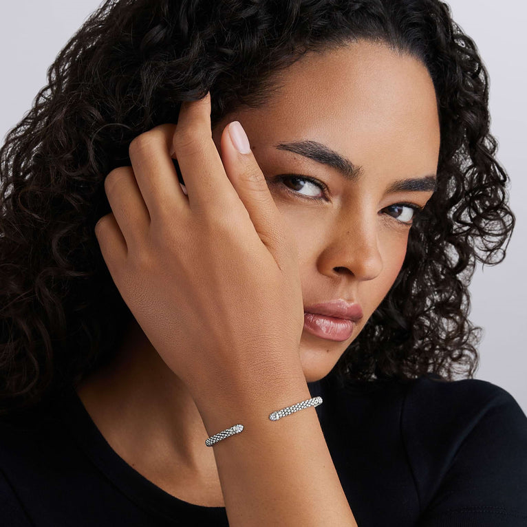 Sterling silver cuff with diamond accents.