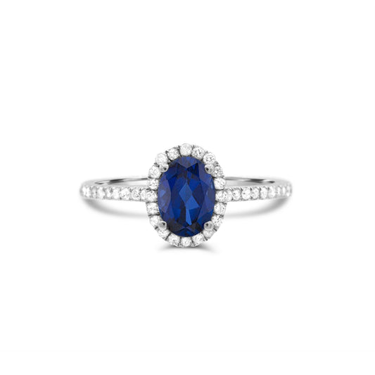 Color Gemstone Ring in 14 Karat White with 1 Oval Sapphire 1.00ctw