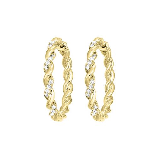 Twisted Hoop Natural Diamond Earrings in 10 Karat Yellow with 0.24ctw Round Diamonds