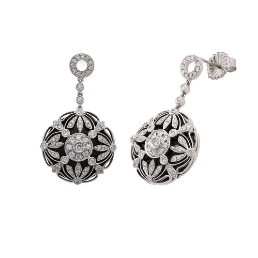 M Estate Collection Dangle Color Gemstone Earrings in 14 Karat White with 2 Unique Onyxes