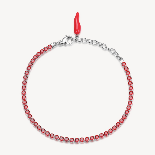 Red gemstone bracelet with stainless steel chain.