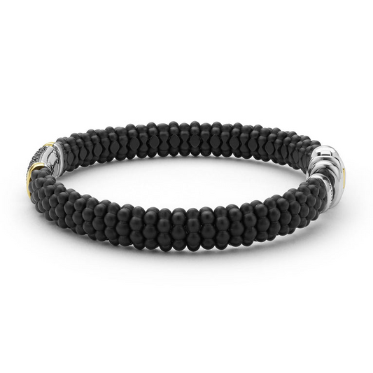 Lagos Anthem Collection Natural Diamond Bracelet in Ceramic - 18K White-Yellow-Black with 0.684ctw G/H SI1-SI2 Round Diamond
