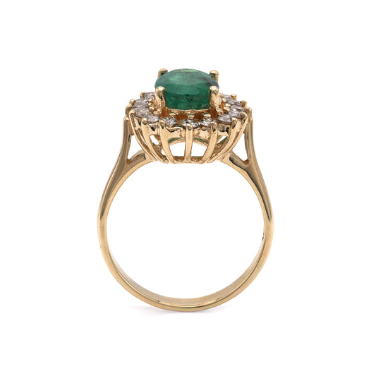 Marks Estate Department 2 Color Gemstone Ring in 14 Karat Yellow Gold with 1 Oval Emerald 1.50ctw 8.89mm-8.89mm