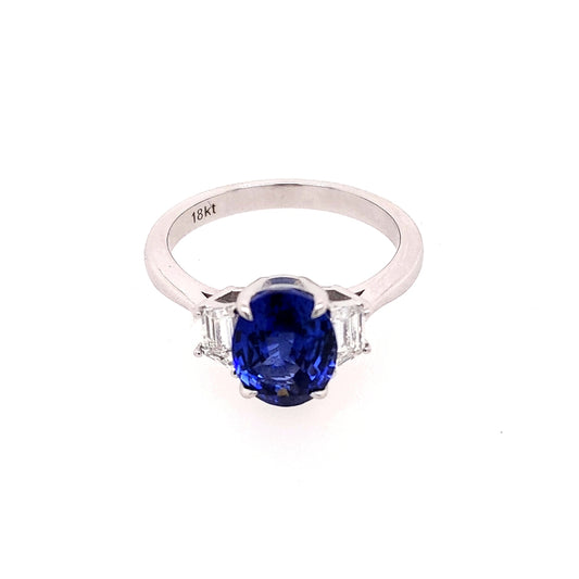 Precious Color Collection 3-Stone Color Gemstone Ring in 18 Karat White with 1 Oval Sapphire 2.60ctw
