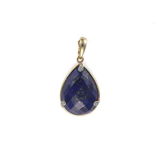 Pendant Color Gemstone Necklace in 14 Karat Yellow with 1 Pear Violetish Blue Lapis 19mm-19mm