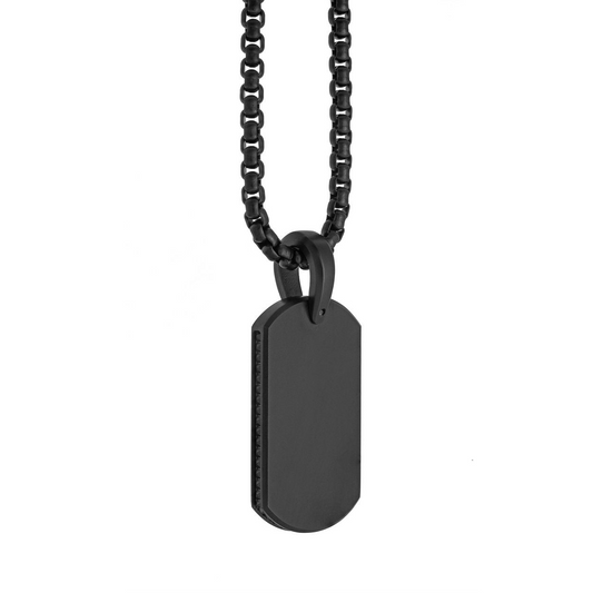 Drop Color Gemstone Necklace in Stainless Steel Black Round Black Cubic Zirconium