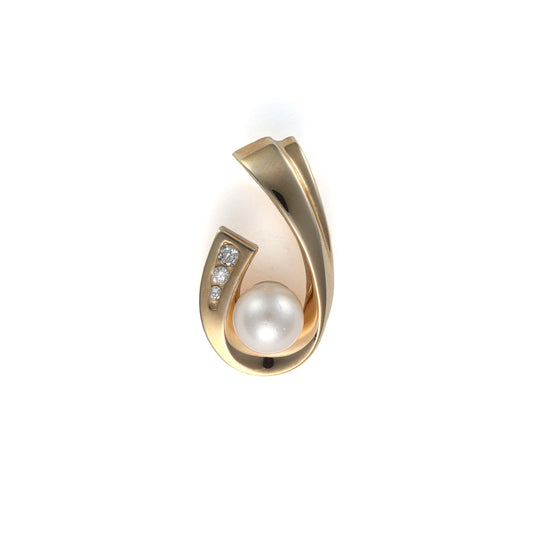 Pendant Color Gemstone Necklace in 14 Karat Yellow with 1 Round White VERY GOOD Pearl 6.75mm-6.75mm