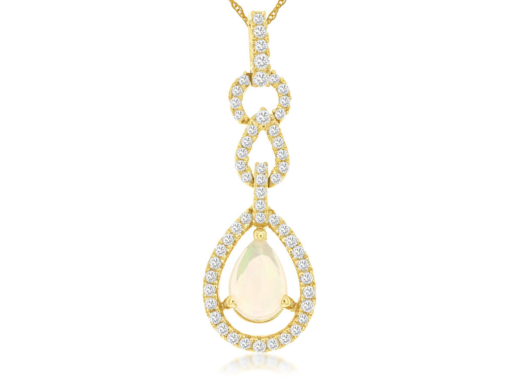 Yellow gold pendant with pear opal centerpiece.