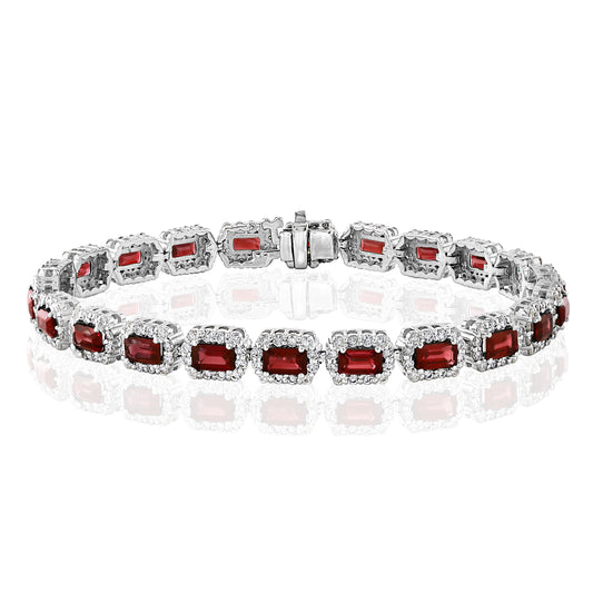 JEWELS BY JACOB Color Gemstone Bracelet in 14 Karat White Gold with 21 Emerald Rubies 6.54ctw