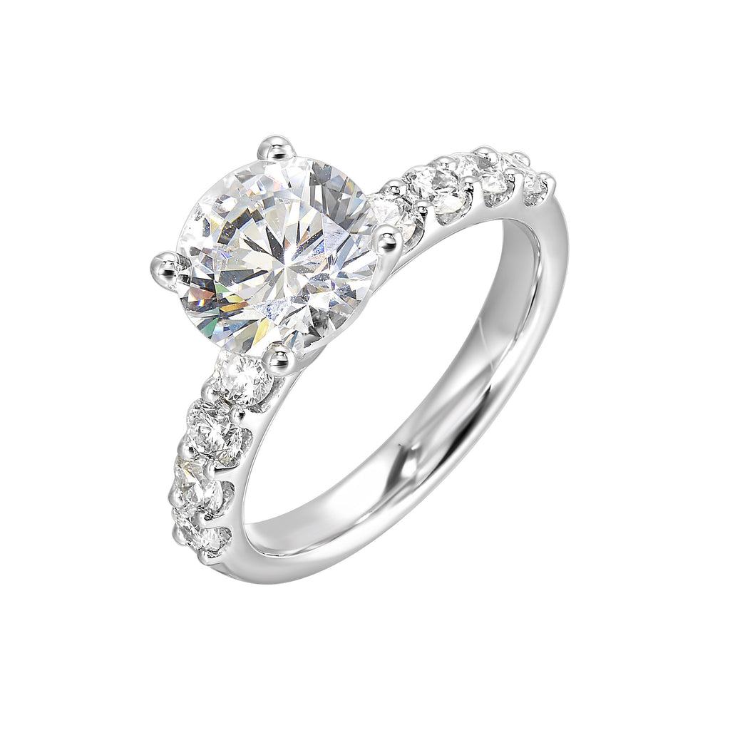 14K white gold ring with round diamonds.