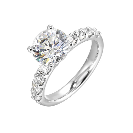 14K white gold ring with round diamonds.