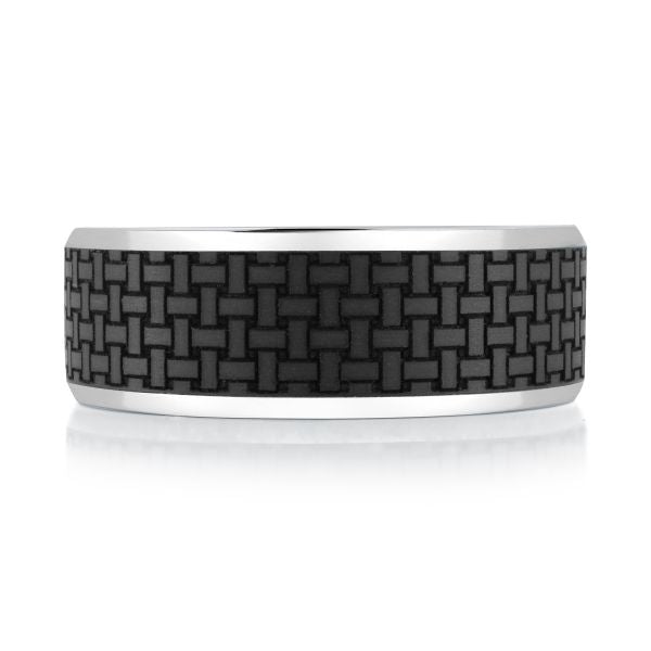 Carbon fiber band with geometric pattern.