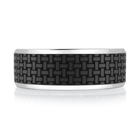 Carbon fiber band with geometric pattern.