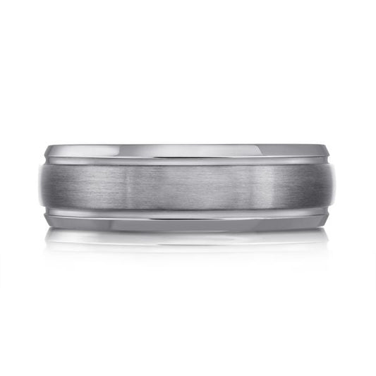 Tantalum grey carved band, polished satin finish.