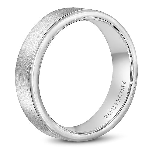 14K white gold band, carved satin finish.