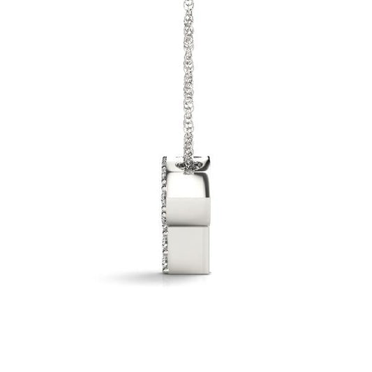 White gold initial pendant with diamonds.