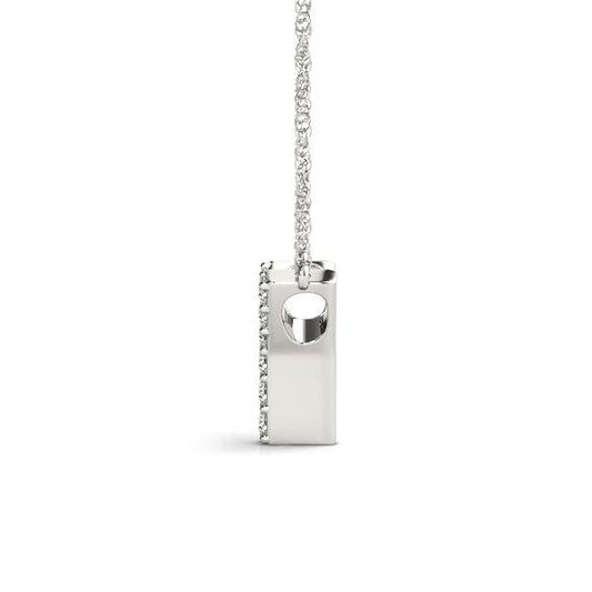 14K white gold necklace with diamond accents.
