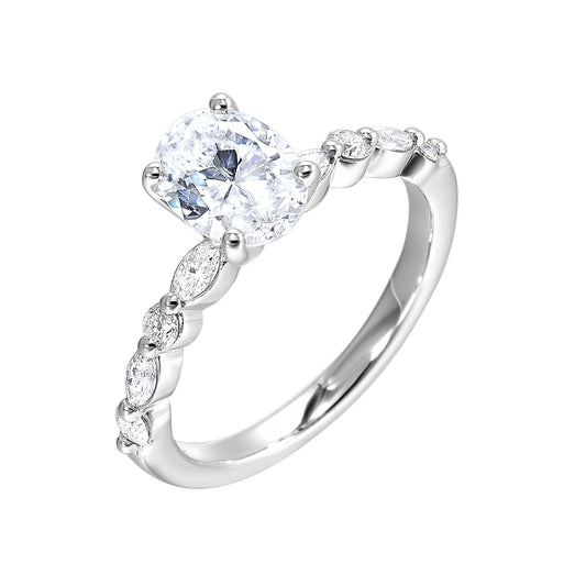 White gold ring with side diamonds.