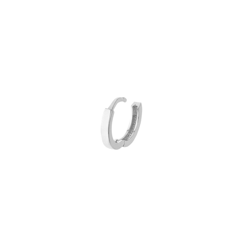 14K white gold huggie earring, polished finish.