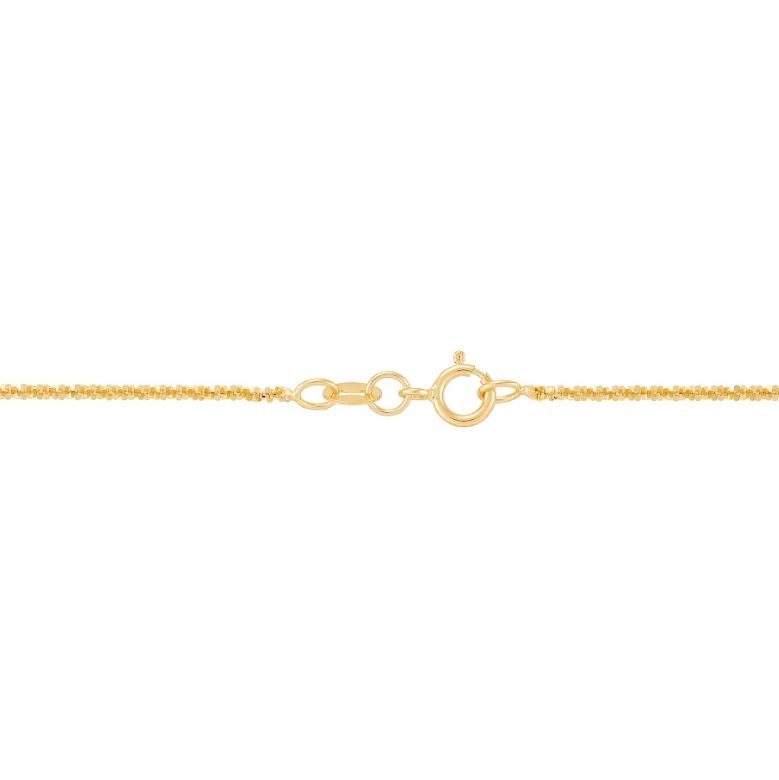 14k yellow gold tinsel chain with clasp.