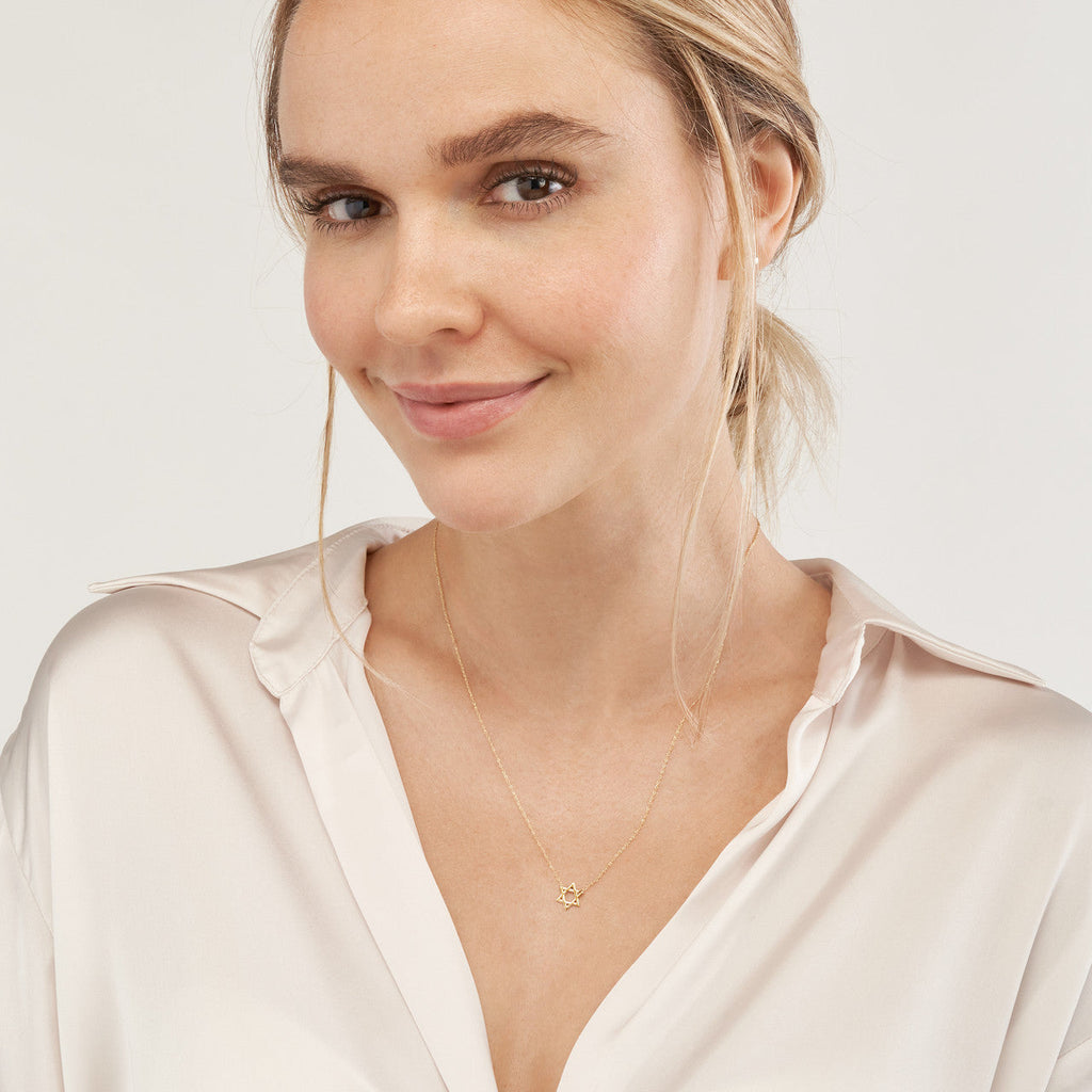 14K Yellow Gold Star of David Necklace
