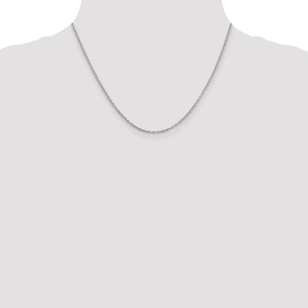 14K white gold cable link chain.
