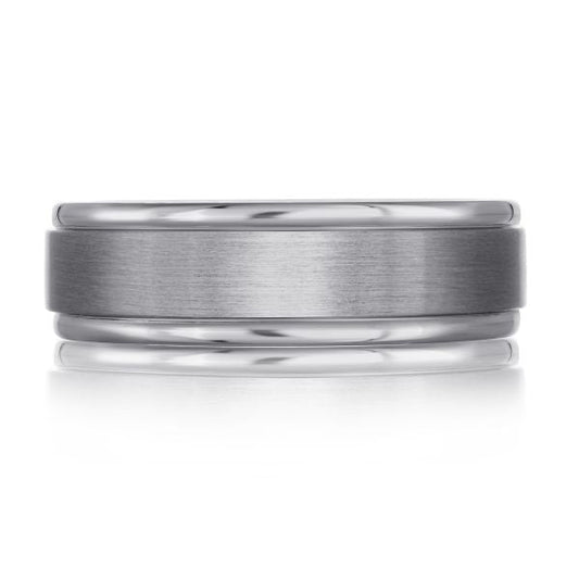 Tantalum grey carved band, polished satin finish.