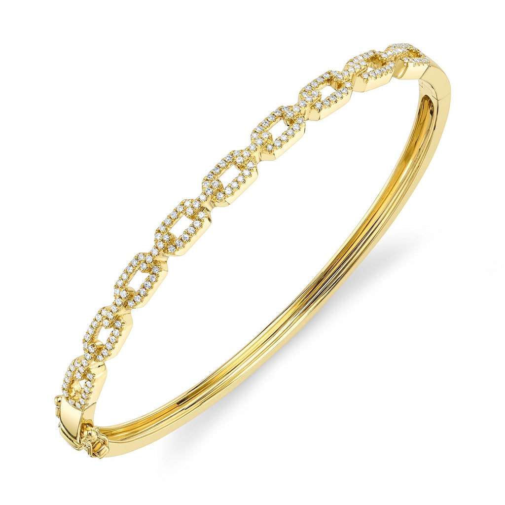 Yellow gold bracelet with diamond-studded links.