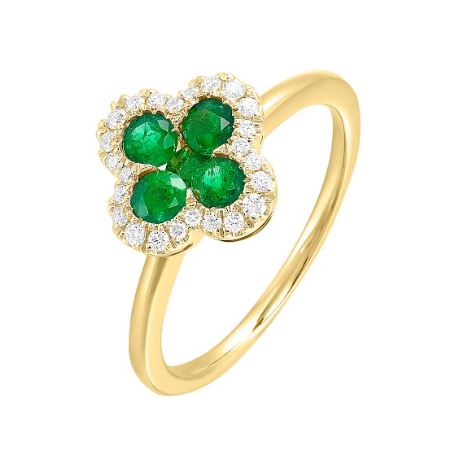 Emerald and diamond cluster ring in gold.