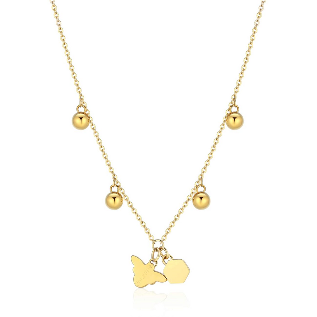 Stainless steel yellow necklace with charms.