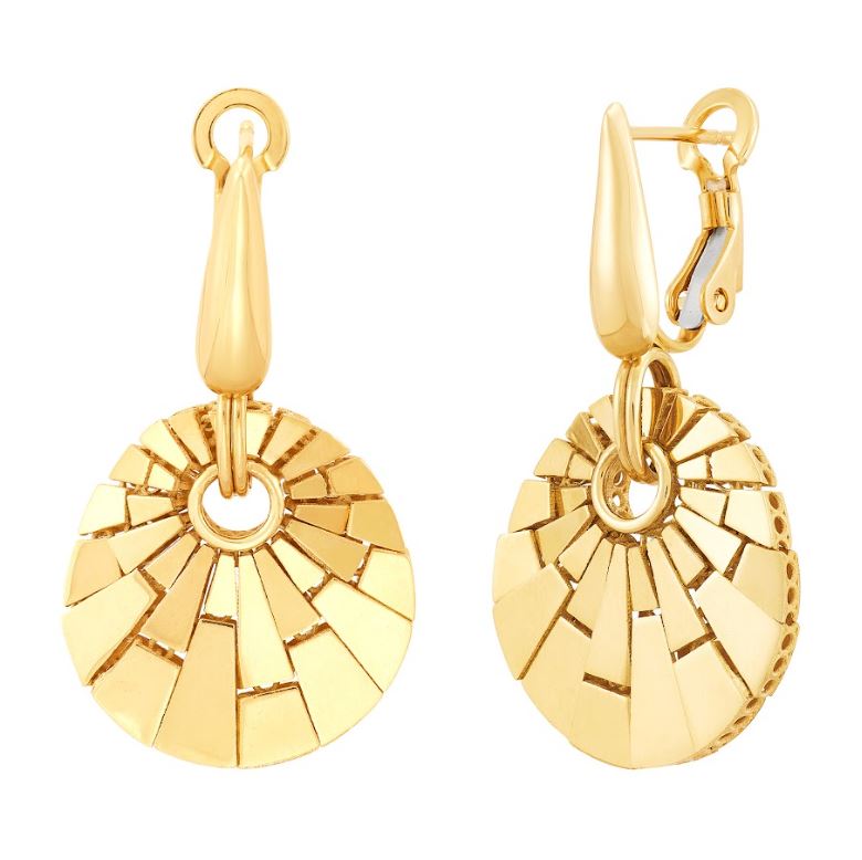 14K yellow gold geometric pattern earrings.