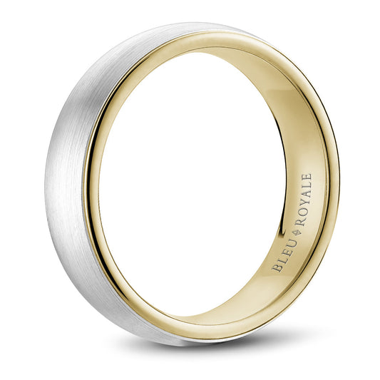 Two-tone gold men's carved band.