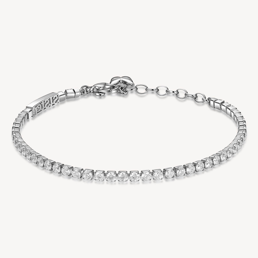 Simulated diamond bracelet, white stainless steel.