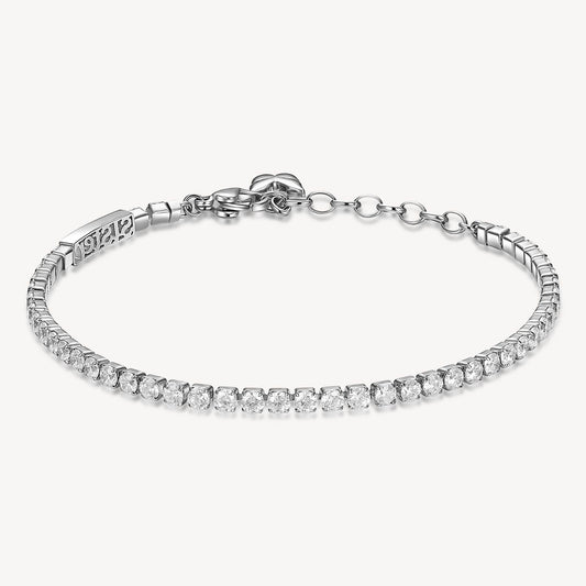 Simulated diamond bracelet, white stainless steel.