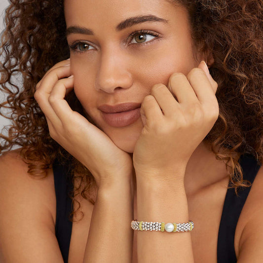 Ladies White Yellow Gemstone Bracelet in Sterling