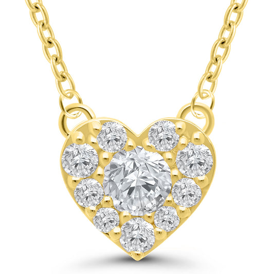 Heart-shaped gold necklace with round diamonds.