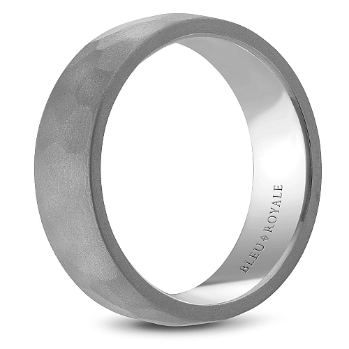 Tantalum band, satin-hammered, white-grey, 7MM.