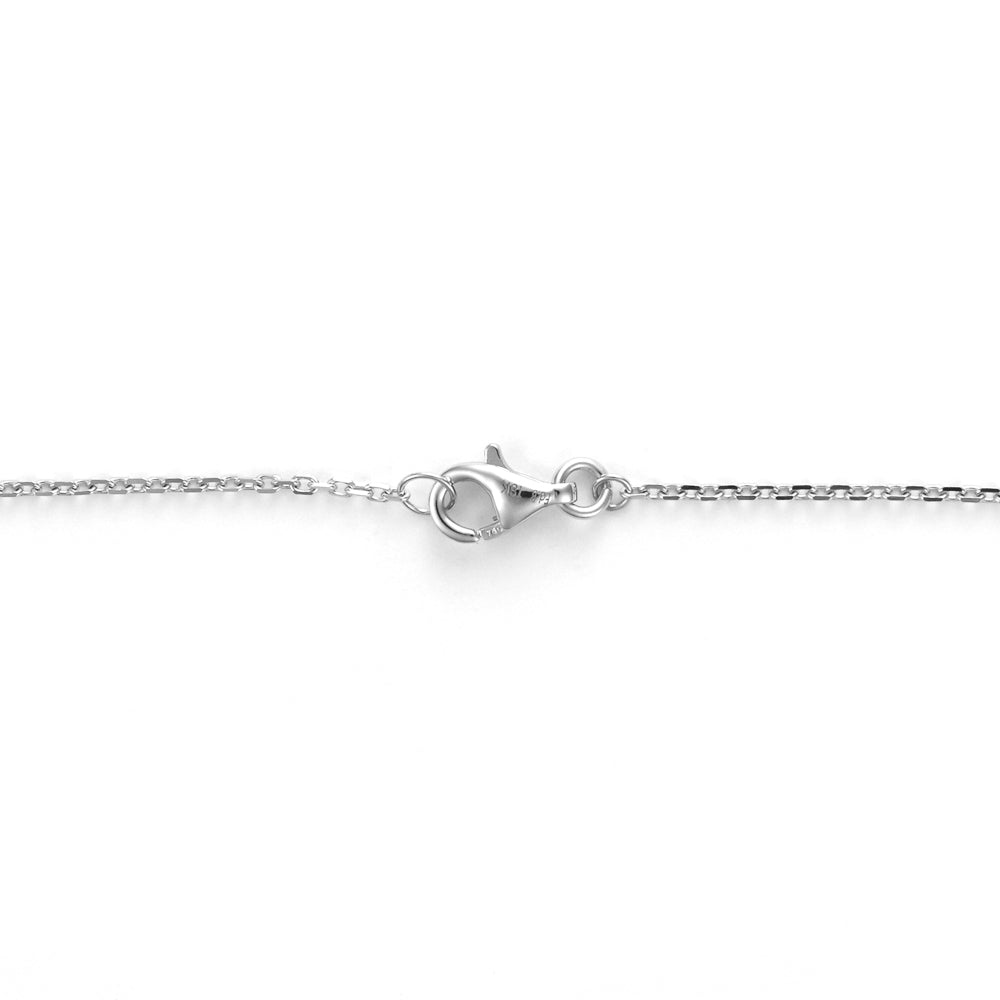 Lobster clasp on white gold chain.