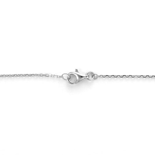 Lobster clasp on white gold chain.