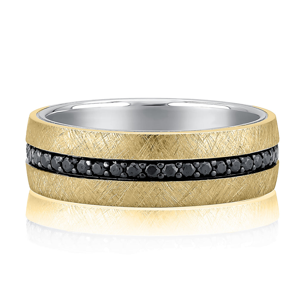Yellow gold band with black diamond accents.